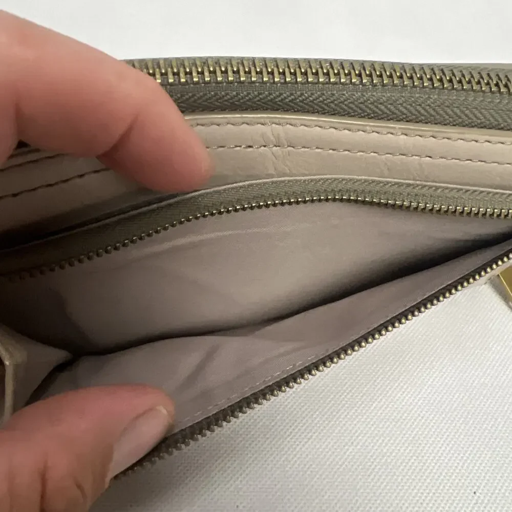Fossil Sydney Leather Zip Long Wallet Gray Zip Around